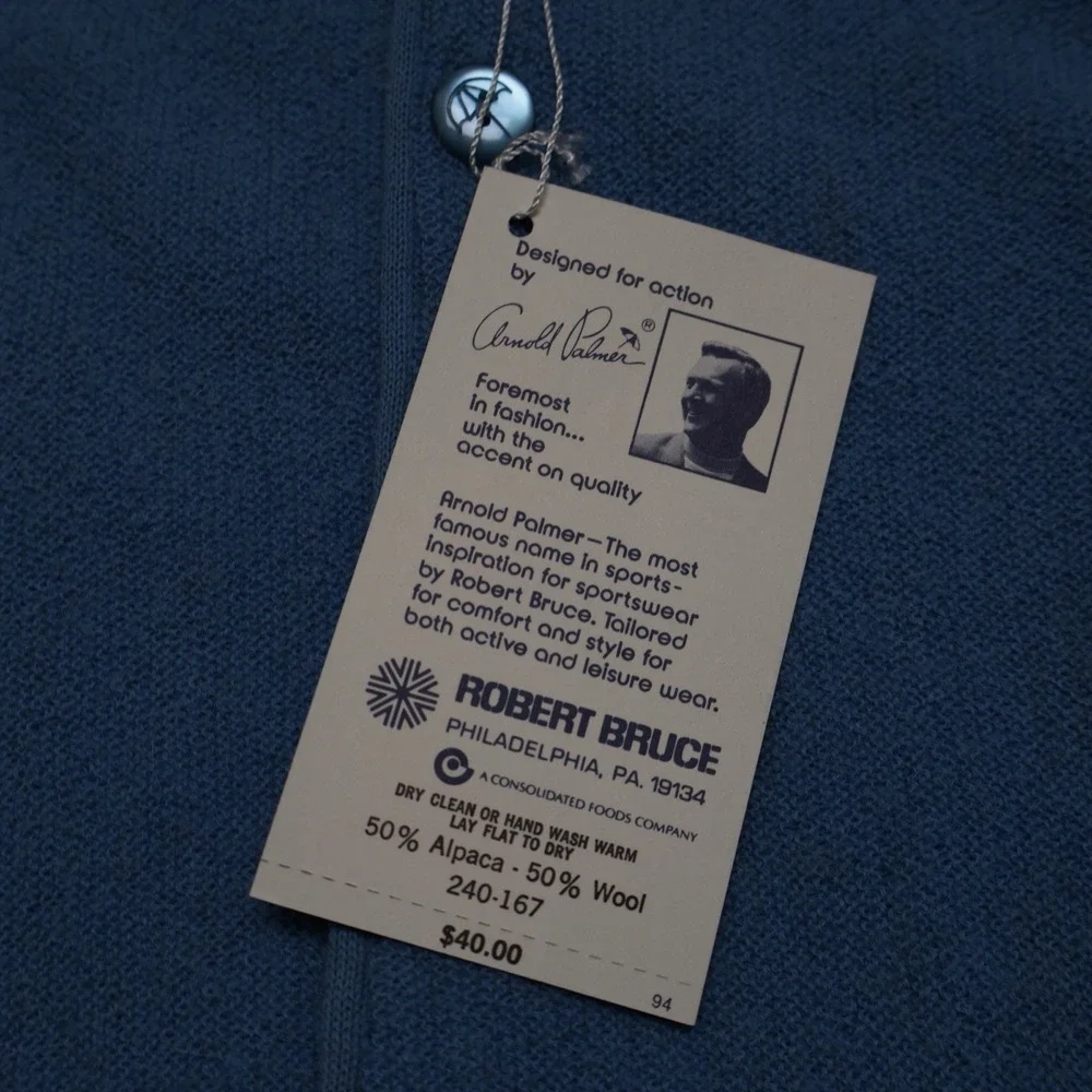 NWT Vintage Robert Bruce Arnold Palmer Grandpa Sweater XL Cardigan Wool / Alpaca